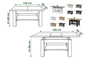 Стол-трансформер Astoria Dąb Sonoma/Biały Mat 110x68 цена и информация | Журнальные столики | 220.lv