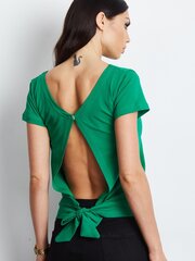 T-krekls ar izgriezumu un saiti aizmugurē, tumši zaļš cena un informācija | Blūzes, sieviešu krekli | 220.lv