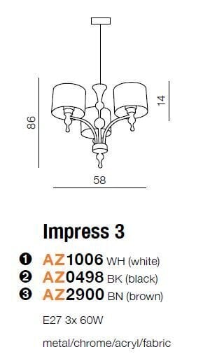 Azzardo piekaramā lampa Impress 3 White cena un informācija | Lustras | 220.lv