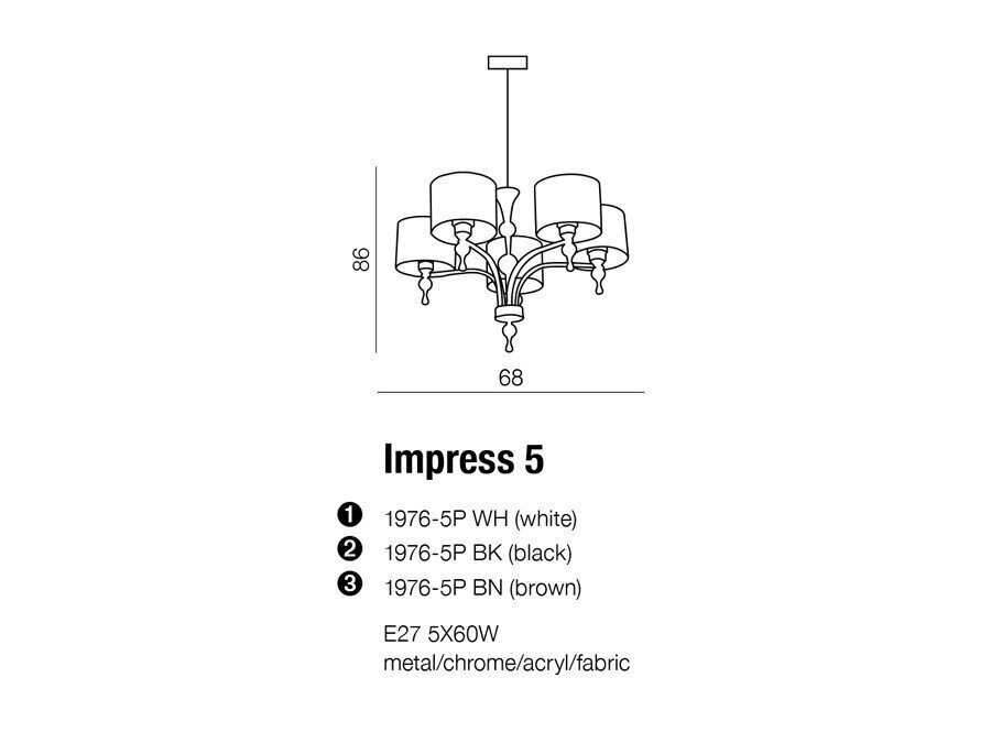 Azzardo piekaramā lampa Impress 5 White cena un informācija | Piekaramās lampas | 220.lv