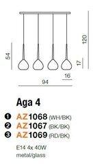 Azzardo piekaramā lampa Aga 4 Red/Black cena un informācija | Piekaramās lampas | 220.lv