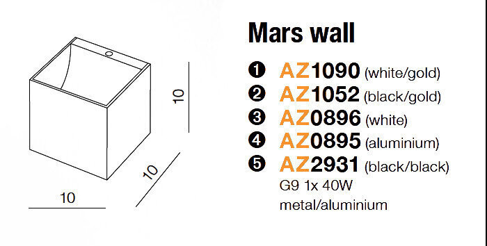 Azzardo sienas lampa Mars White cena un informācija | Sienas lampas | 220.lv