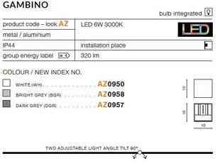 Azzardo настенный светильник Gambino 1 Grey цена и информация | Настенные светильники | 220.lv