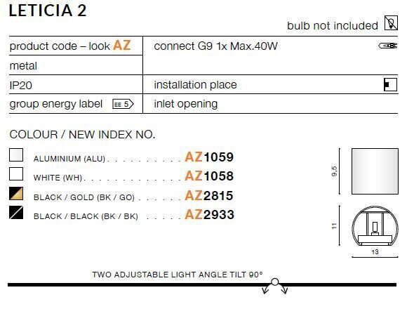 Azzardo sienas lampa Leticia 2 Silver cena un informācija | Sienas lampas | 220.lv