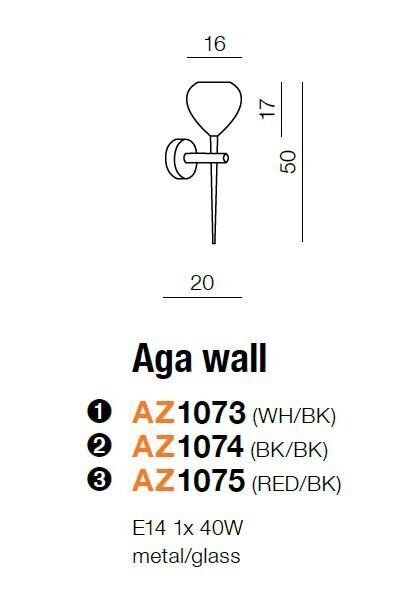 Azzardo sienas lampa Aga Black цена и информация | Sienas lampas | 220.lv