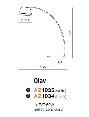 Azzardo stāvlampa Olav White цена и информация | Stāvlampas | 220.lv
