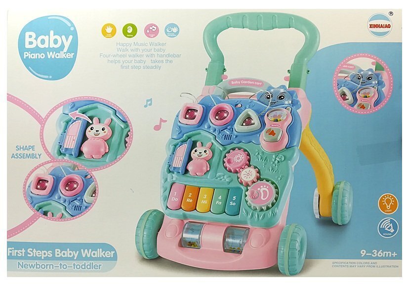 Stumjamā rotaļlieta mazulim Baby Piano Walker ar mini klavierēm, daudzkrāsaina цена и информация | Rotaļlietas zīdaiņiem | 220.lv