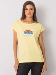 Sieviešu gaiši dzeltens kokvilnas t-krekls. cena un informācija | Blūzes, sieviešu krekli | 220.lv