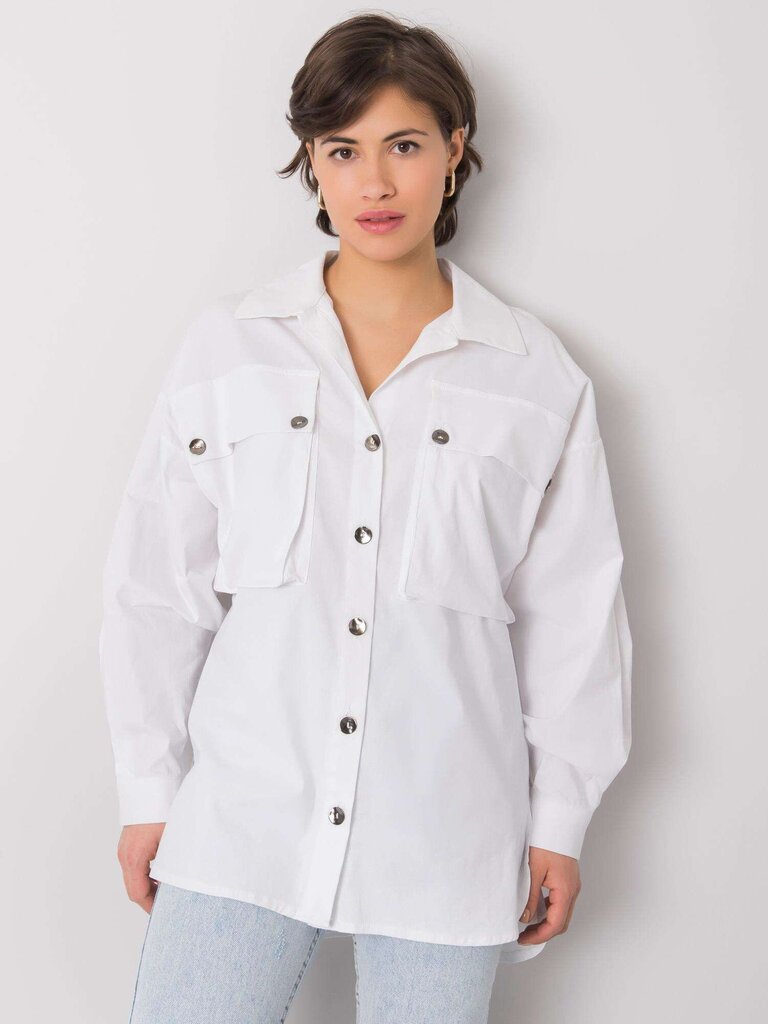RUE PARIS Balts sieviešu krekls ar kabatām. цена и информация | Blūzes, sieviešu krekli | 220.lv
