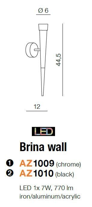 Azzardo sienas lampa Brina Black cena un informācija | Sienas lampas | 220.lv