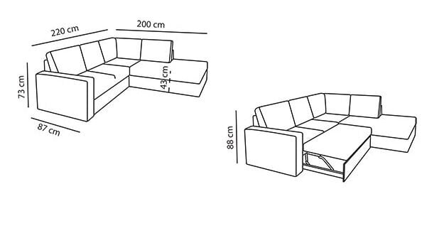 Izvelkams stūra dīvāns Roma ar atklātu stūri kabajā pusē, , must kangas Inari 100 cena un informācija | Stūra dīvāni | 220.lv
