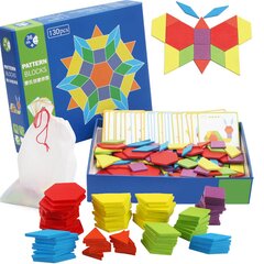 Деревянный пазл Pattern Blocks 130 штук цена и информация | Пазлы | 220.lv