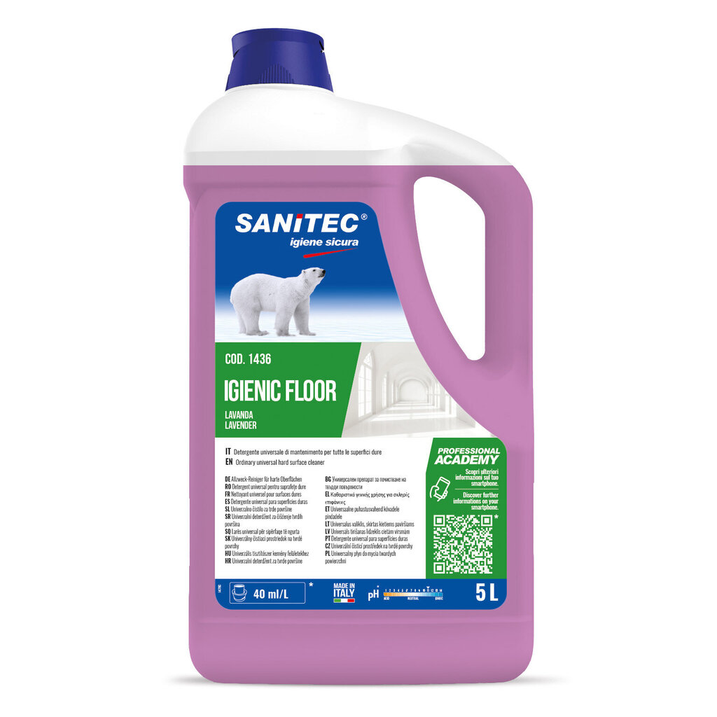 Universāls grīdu tīrīšanas līdzeklis Sanitec IGIENIC FLOOR Lavander, 5L (2) cena un informācija | Tīrīšanas līdzekļi | 220.lv