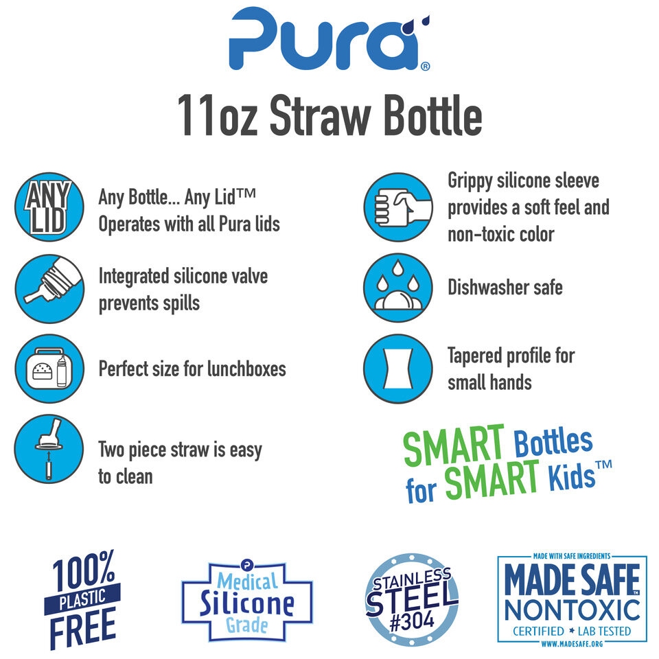 Pudele ar salmiņu Pura Kiki, 9+ mēn, 325 ml, aqua swirl cena un informācija | Bērnu pudelītes un to aksesuāri | 220.lv