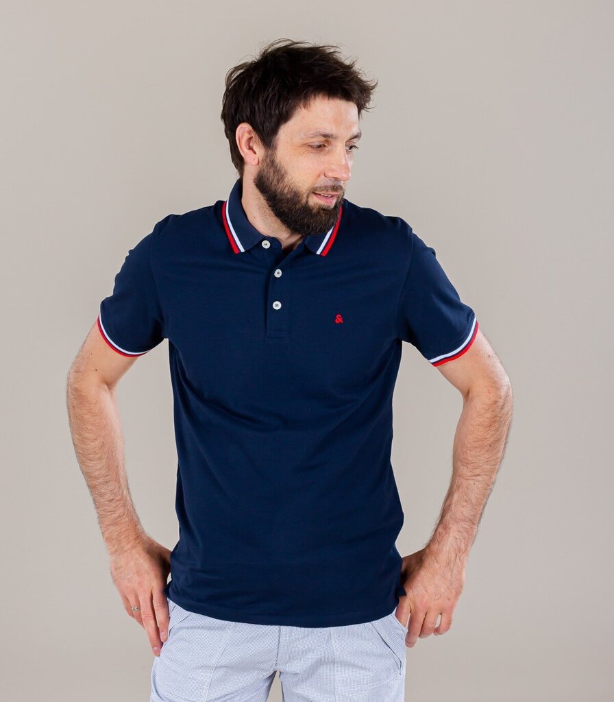 JACK&JONES vīriešu polo krekls 12136668*03, tumesinine cena un informācija | Vīriešu T-krekli | 220.lv