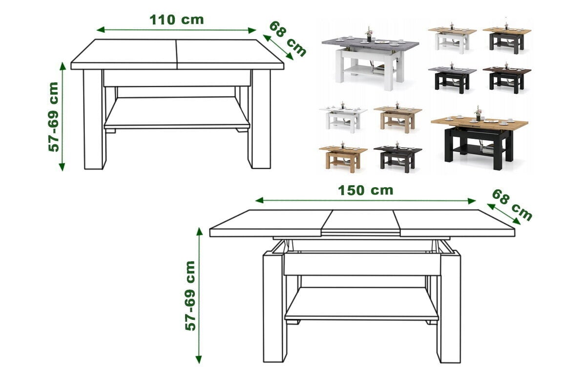 Galds-transformers Astoria Dab Wotan/Bialy Mat 110x68 cena un informācija | Žurnālgaldiņi | 220.lv