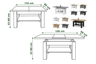 Стол-трансформер Astoria Dąb Artisan/Antracyt 110X68 цена и информация | Журнальные столики | 220.lv