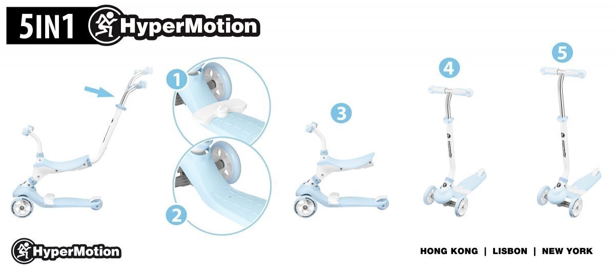 HyperMotion 5in1 līdzsvara skūteris - gaiši zils cena un informācija | Skrejriteņi | 220.lv