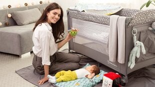 Детская кроватка / манеж Happy Traveller BASIC PLUS - серая цена и информация | Манежи | 220.lv
