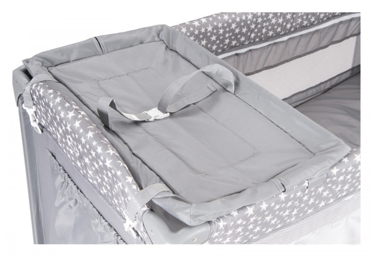 Bērnu gultiņa / manēža Happy Traveller BASIC PLUS - pelēka cena un informācija | Manēžas | 220.lv