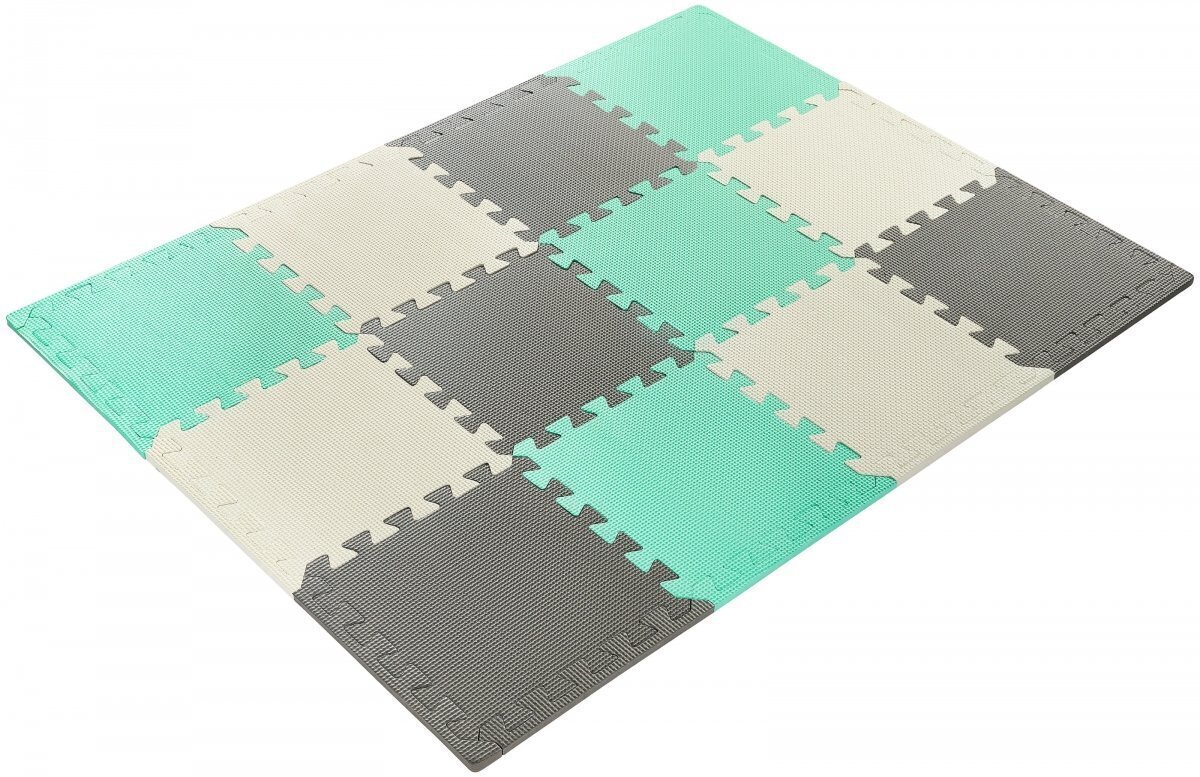 Putuplasta puzle (12 gab.) - izglītojošs paklājiņš, 120 x 90 x 1,2 cm, piparmētru krāsas apmale цена и информация | Attīstošie paklājiņi | 220.lv