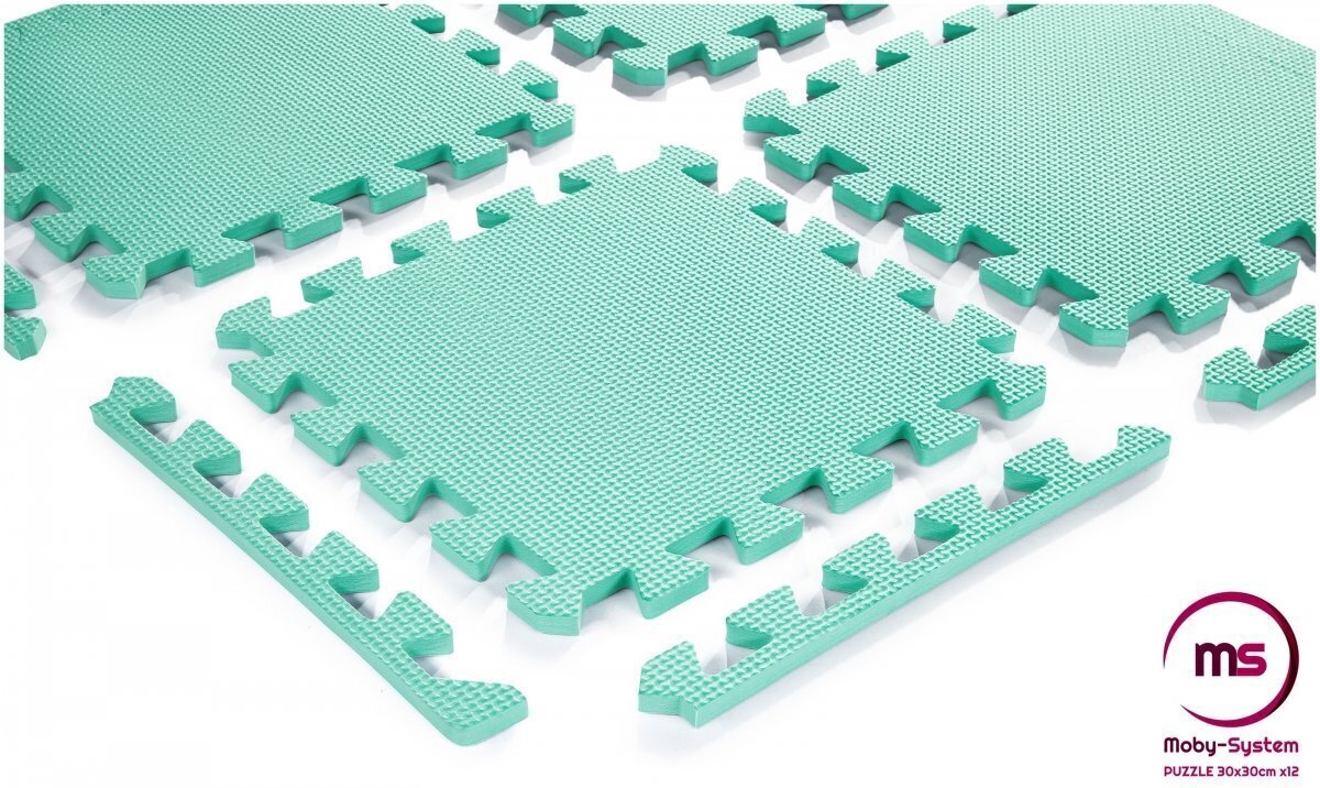 Putuplasta puzle (12 gab.) - izglītojošs paklājiņš, 120 x 90 x 1,2 cm, piparmētru krāsas apmale cena un informācija | Attīstošie paklājiņi | 220.lv