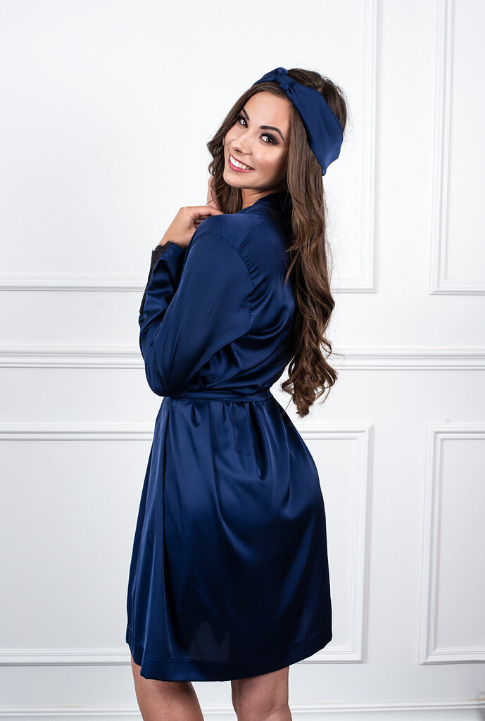 Pieguļošs halāts ar mežģīnēm, zils cena un informācija | Sieviešu halāti | 220.lv
