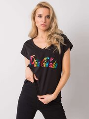 T-krekls ar krāsainu apdruku, melns цена и информация | Женские футболки | 220.lv