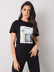 Melns krekls ar krāsainu aplikāciju cena un informācija | T-krekli sievietēm | 220.lv