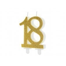 Свеча на день рождения 18, золото, 7.5см цена и информация | Праздничные декорации | 220.lv