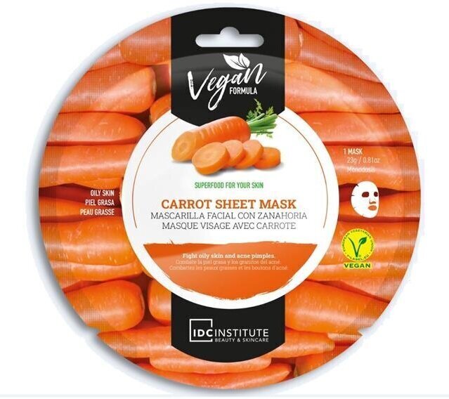 Loksnes sejas maska IDC Institute Carrot, 23 g cena un informācija | Sejas maskas, acu maskas | 220.lv