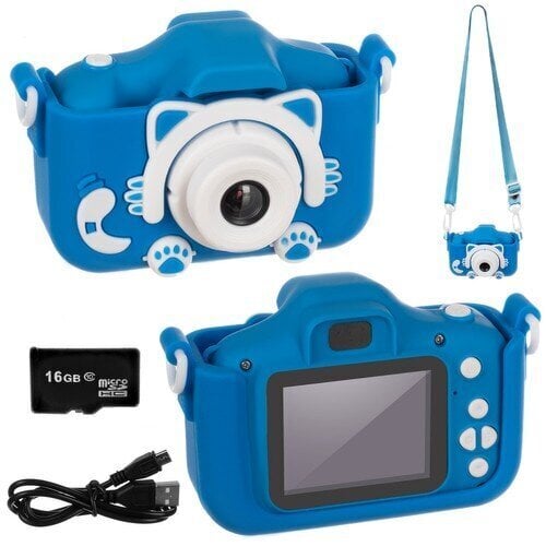 Bērnu kamera ar atmiņas karti kaķis / kaķēns (zils) cena un informācija | Attīstošās rotaļlietas | 220.lv