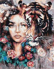 Glezna pēc numuriem "Meitene ar tīģeri" 40x50 G cena un informācija | Gleznas pēc numuriem | 220.lv