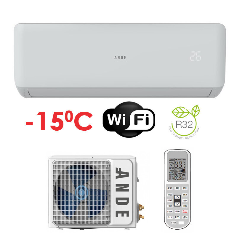 Kondicionieris / siltumsūknis gaiss-gaiss Ande Basic 3,5 / 3,5 kW R32 ar WI-FI AND-H12 / FAR32 (-15 °C) cena un informācija | Gaisa kondicionieri, siltumsūkņi, rekuperatori | 220.lv