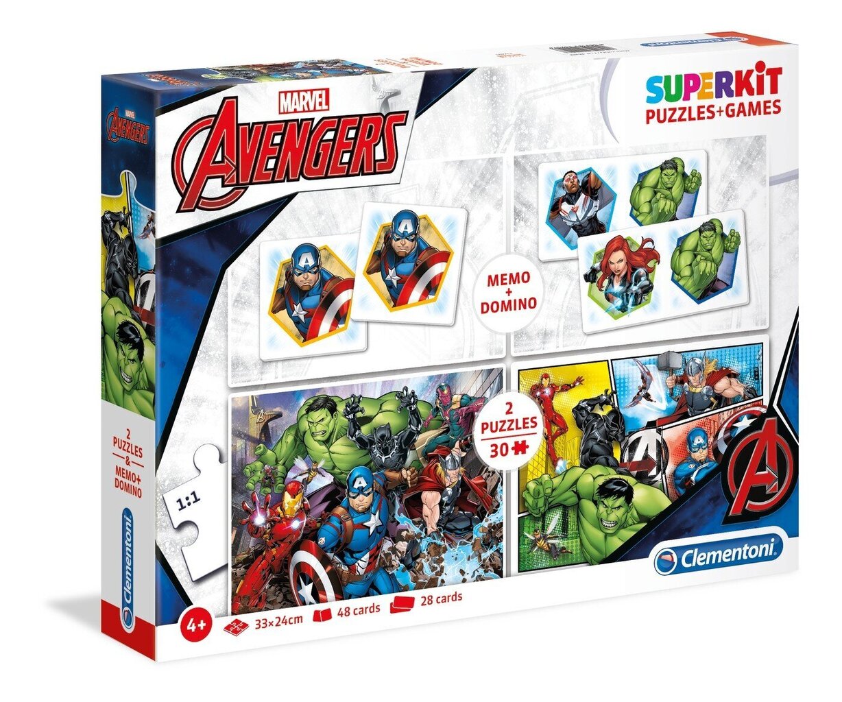 Clementoni supercolor puzle + domino The Avengers 2х30 gab. цена и информация | Puzles, 3D puzles | 220.lv