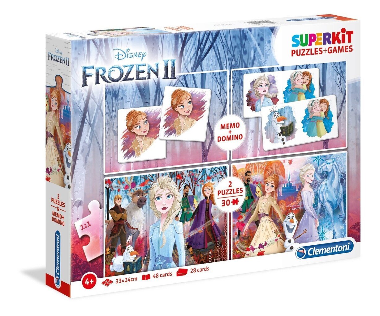 Puzle Clementoni Supercolor + Domino Frozen 2, 2х30 gab. cena un informācija | Puzles, 3D puzles | 220.lv