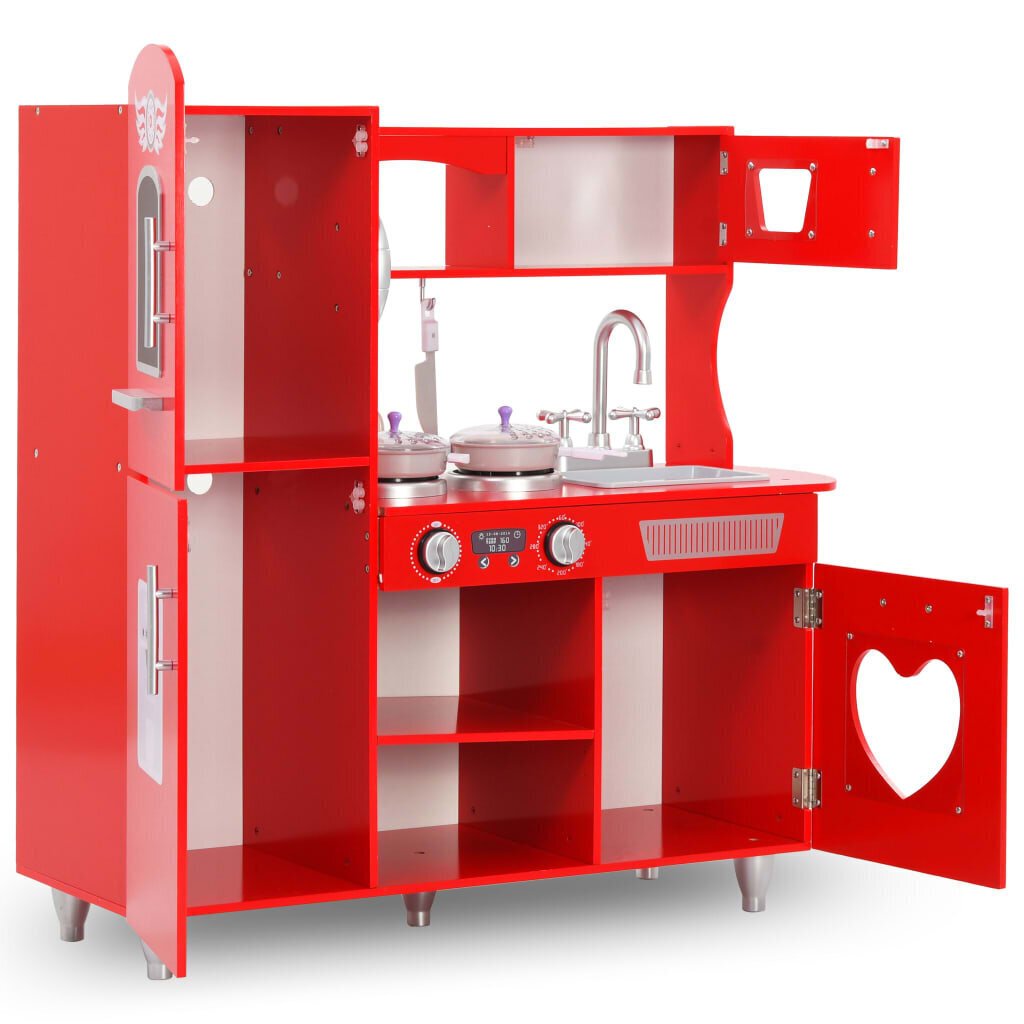 vidaXL bērnu rotaļu virtuve, MDF, 84x31x89 cm, sarkana цена и информация | Rotaļlietas meitenēm | 220.lv