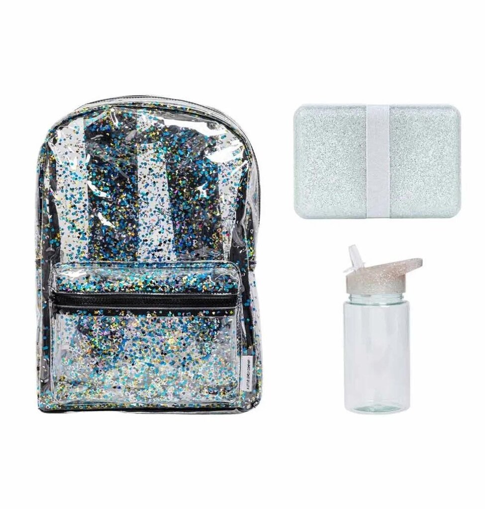 Skolas komplekts: Mugursoma, School set: Backpack - Glitter silver - A Little Lovely Company cena un informācija | Skolas somas | 220.lv