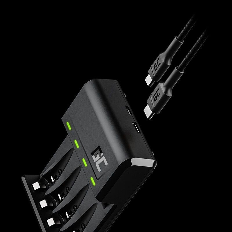 Green Cell GC VitalCharger Ni-Mh AA un AAA akumulatora lādētājs ar mikro USB un USB-C portu cena un informācija | Fotokameru lādētāji | 220.lv