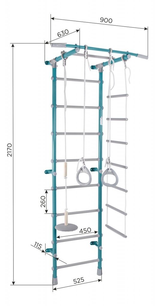 Sporta komplekss (vingrošanas siena) PASTEL-1, tirkīza pelēks, 217x52,5 cm cena un informācija | Zviedru sienas | 220.lv