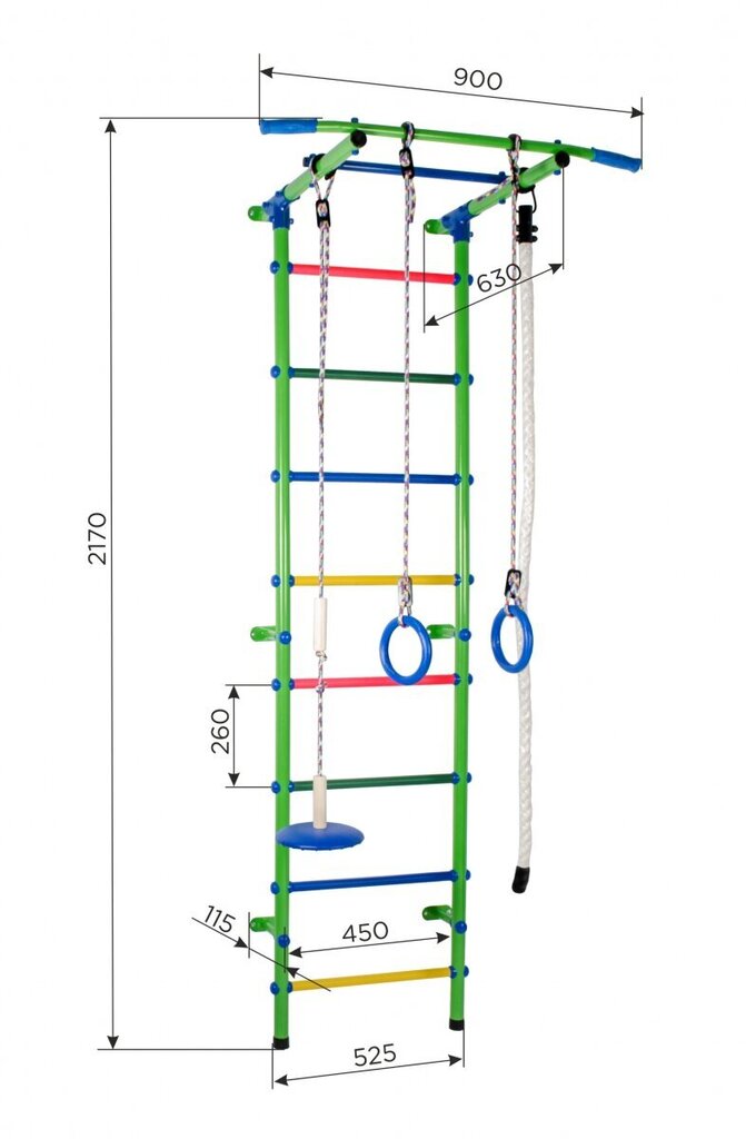 Sporta komplekss (vingrošanas siena) START-1, balta - varavīksnes krāsa, 217x52,5 cm cena un informācija | Zviedru sienas | 220.lv