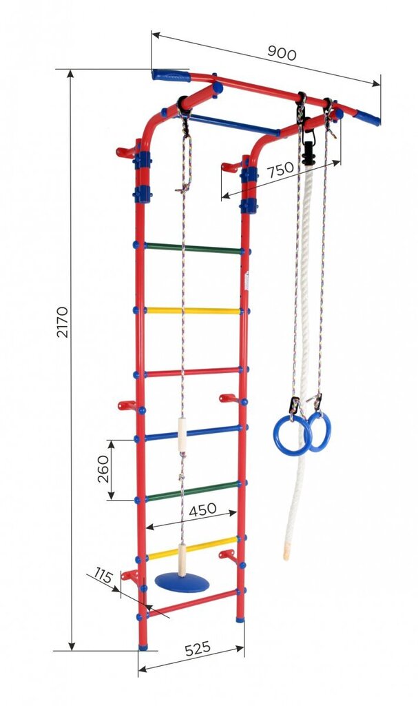 Sporta komplekss (vingrošanas siena) START-2, zila-varavīksnes krāsa, 217x52,5 cm cena un informācija | Zviedru sienas | 220.lv