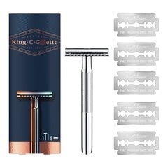 Skuveklis + rezerves asmeņi King C Gillette Double Edge Safety Razor 5 gab. цена и информация | Косметика и средства для бритья | 220.lv