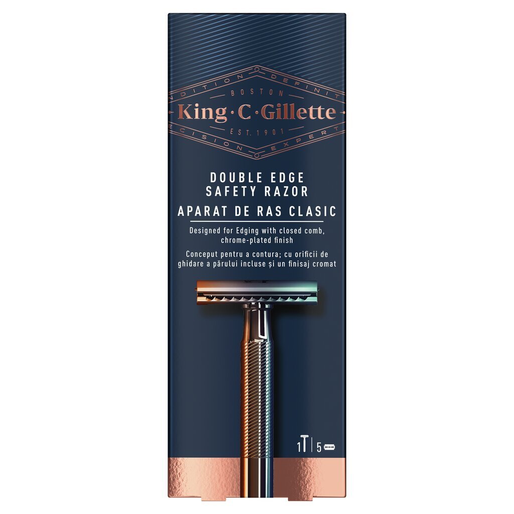 Skuveklis + rezerves asmeņi King C Gillette Double Edge Safety Razor 5 gab. cena un informācija | Skūšanās piederumi, kosmētika | 220.lv