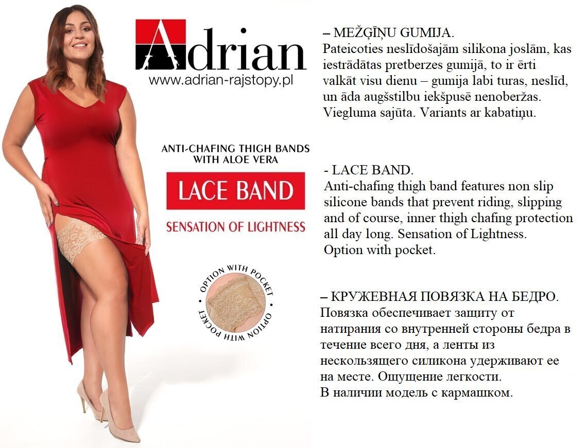 Mežģīnu gumija Adrian Plus Size Lace Band nero cena un informācija | Zeķubikses | 220.lv