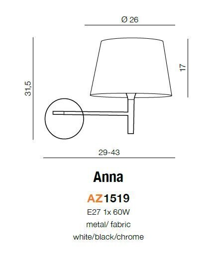 Azzardo sienas lampa Anna White/Chrome cena un informācija | Sienas lampas | 220.lv