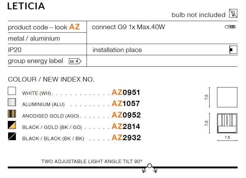 Azzardo sienas lampa Leticia Black/Gold cena un informācija | Sienas lampas | 220.lv