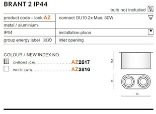 Azzardo griestu lampa Brant 2 Chrome цена и информация | Потолочные светильники | 220.lv