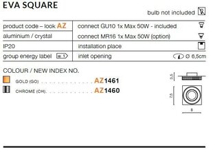 Azzardo iebūvējamais gaismeklis Eva Square Chrome cena un informācija | Iebūvējamās lampas, LED paneļi | 220.lv