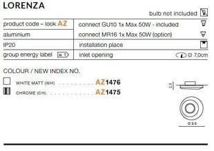 Azzardo встраиваемый светильник Lorenza Chrome цена и информация | Монтируемые светильники, светодиодные панели | 220.lv